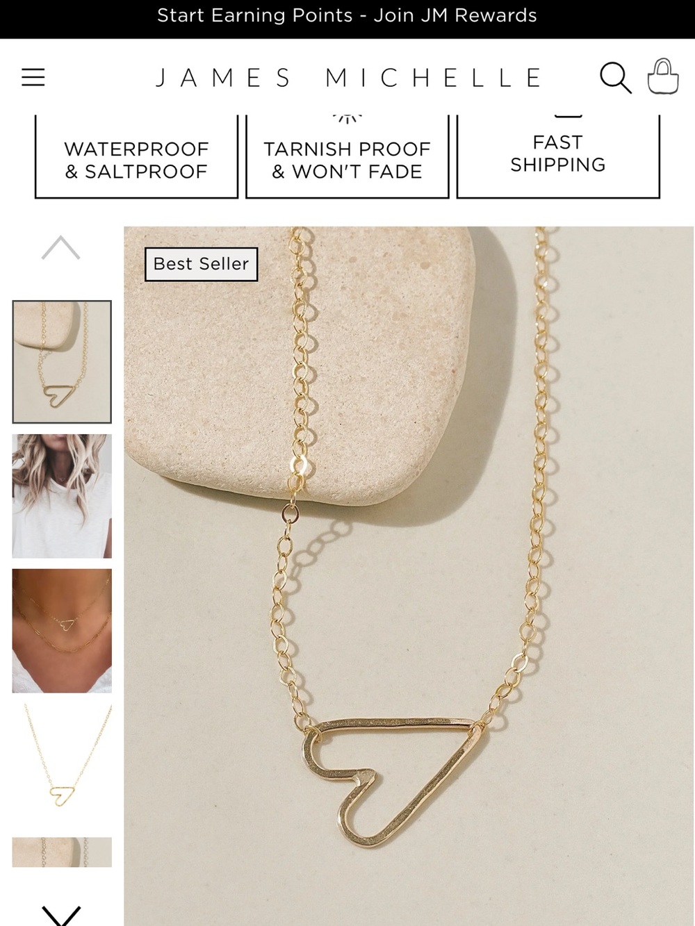 James Michelle Gold Heart Outline Necklace